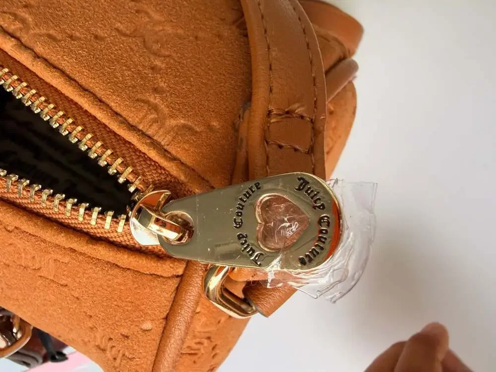 JuicyCouture Tan Brown Suede Monogram Logo Satchel CrossbodyHandbag ChainCharms